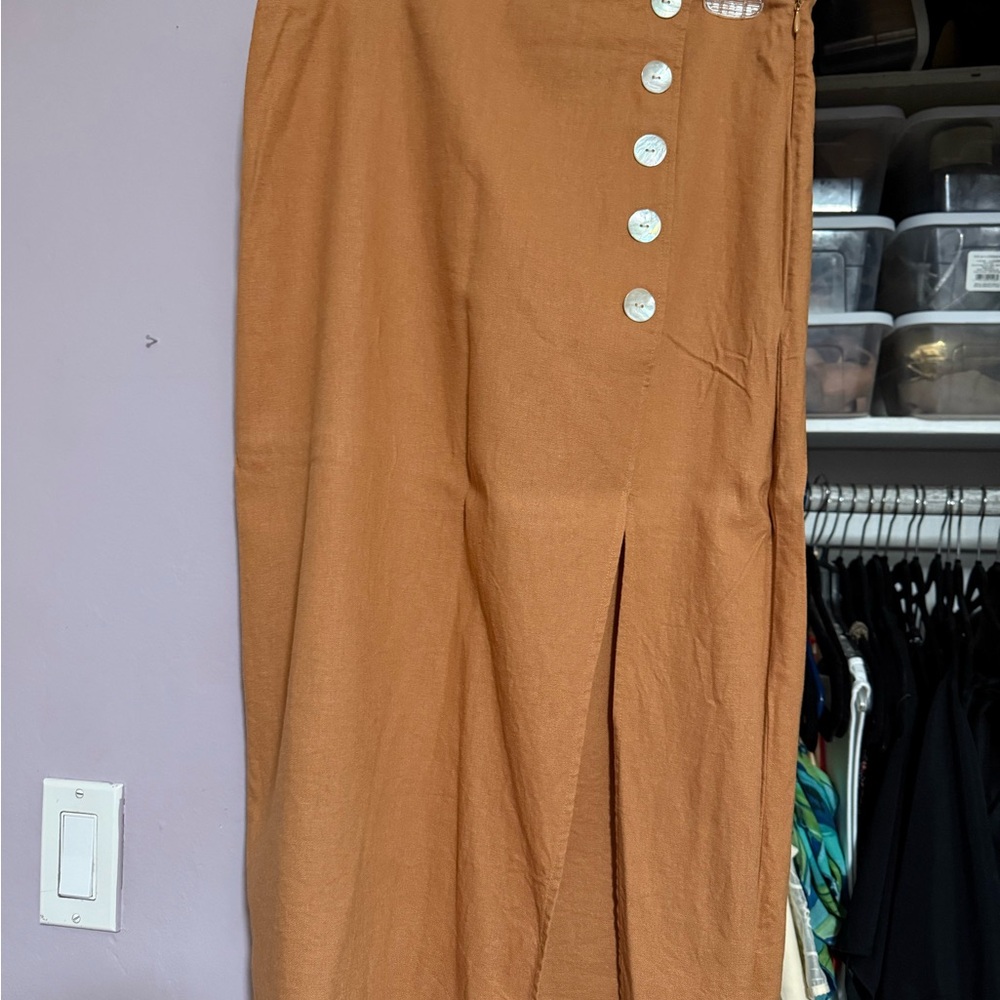 Marc New York Pecan Brown Linen Skirt